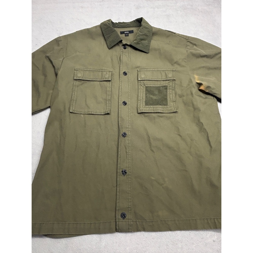Diesel Mens XL Olive Green Utility Short Sleeve Button Down Shirt Ripstop Collar